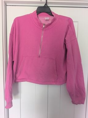 Victoria Secret Pink 1/2 Zip Cropped Sweater Adult Y2K Pink Sweatshirt Size XXL